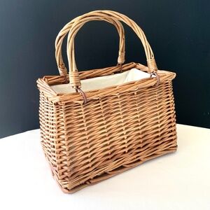 Handwoven Wicker Straw Rattan Basket Purse Flower Girl Wedding Lined Drawstring